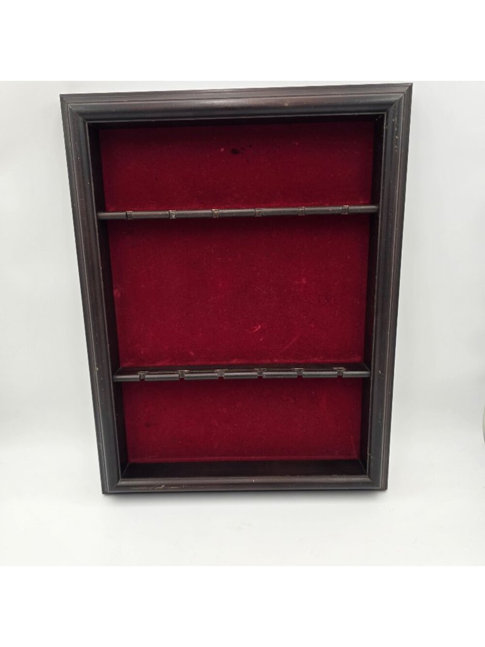 Shadow Box Display Frame Wood Red Velvet Insert Black Finish Mid-Century, Spoons